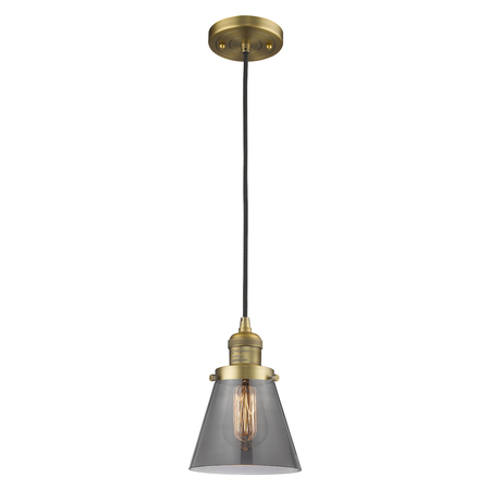 Innovations Lighting Small Cone Vintage Dimmable Led 6" Brushed Brass Mini Pendant With Smoked Glass 201C-BB-G63-LED